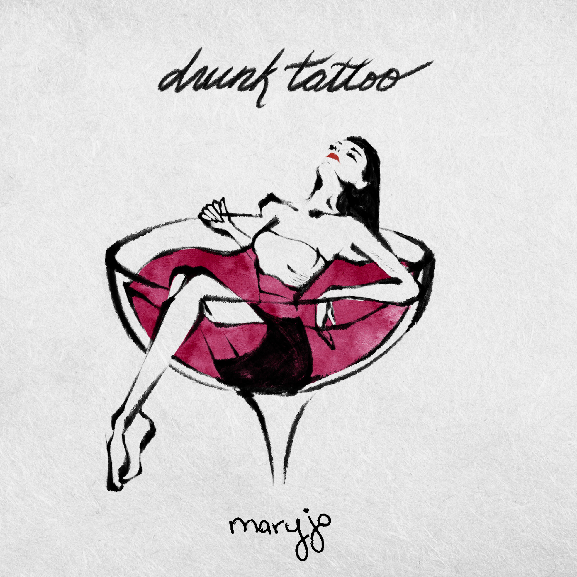 The cover art for Drunk Tattoo: a drawn figure sits in a wine glass.